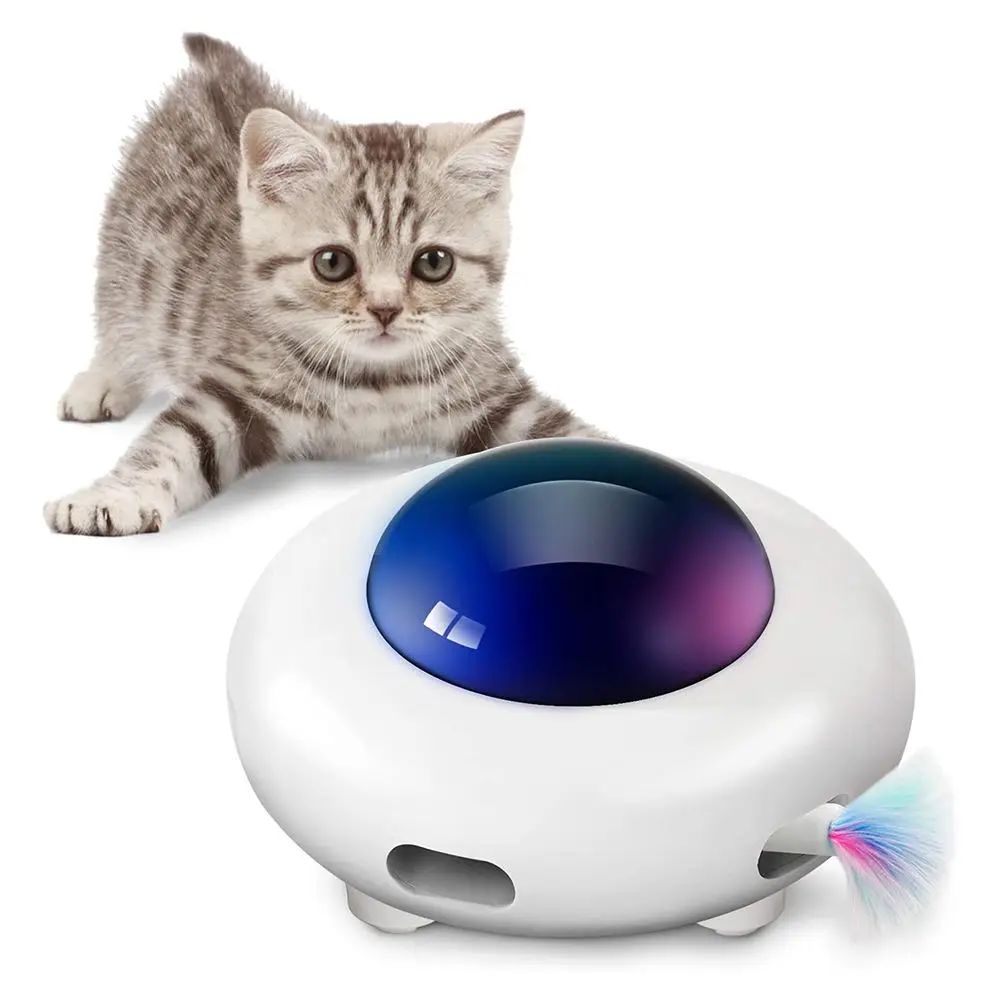 

Interactive Motorised Cat Toy Electric Automatic Cat Teaser Toy With Feather UFO Cat Toy, White