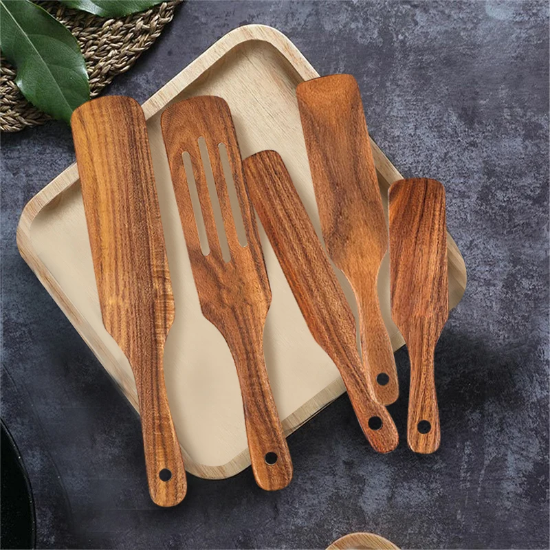 

5Pcs/Set Heat Resistant Wooden Spoon Spatula Set,Wooden Kitchen Utensils for Cooking