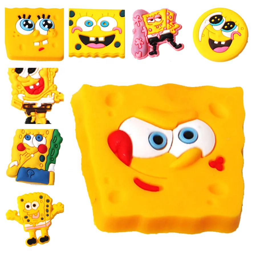 

Custom logo hot cartoon Spongebob anime DIY shoe charms soft PVC babys accessories for croc gibz garden shoes, As picture