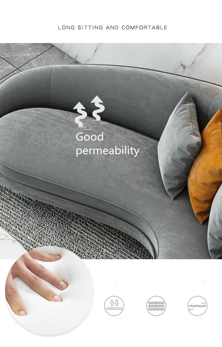 Modern Single Sofa C Shape Double 3/4/5 Seat+coffee Table Set Velvet Metal Legs Design Sofa