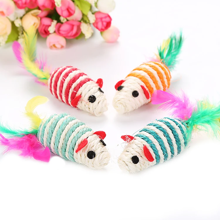 

sisal mouse with feather tail cat toy pet products wholesale in stock fast delivery 2022