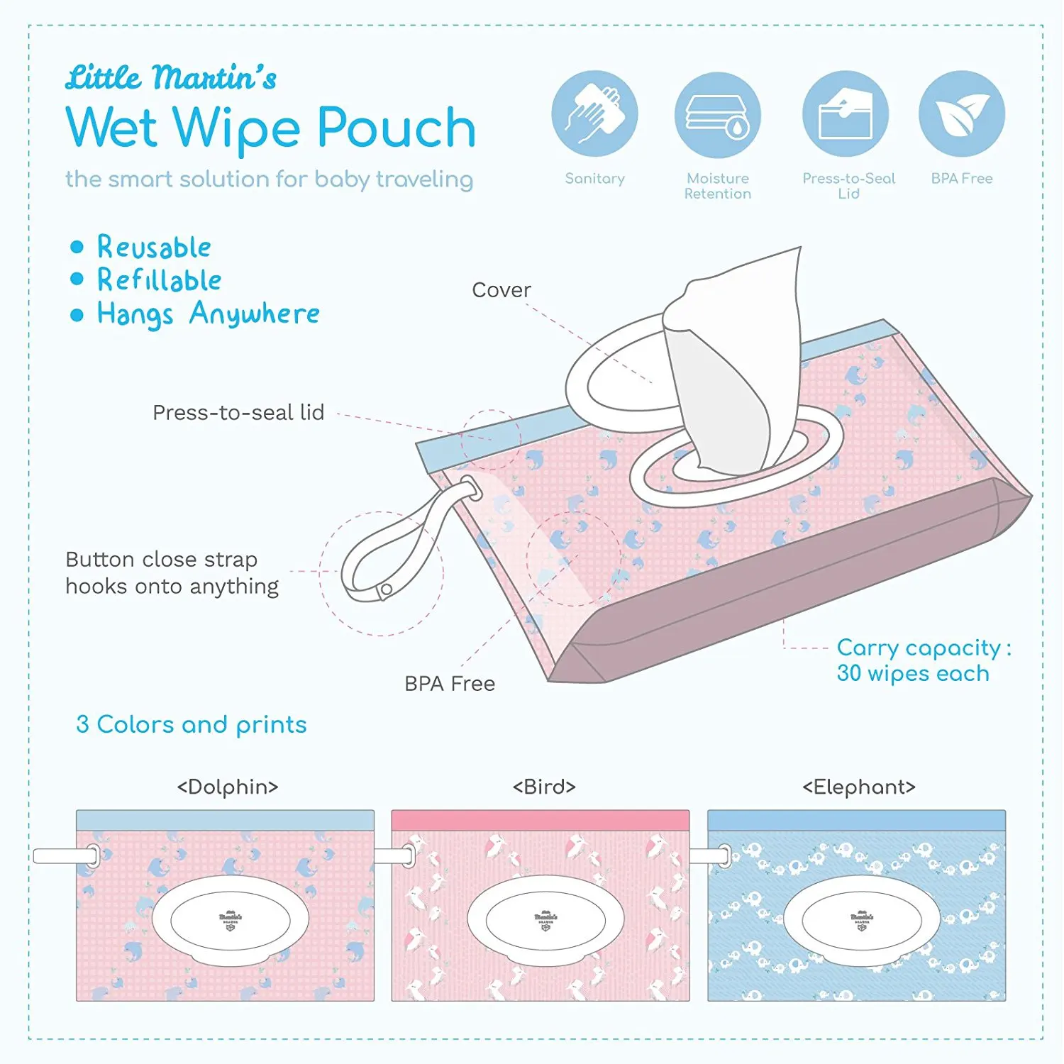 Wet Wipe Pouch Reusable Refillable Wipes Dispenser Holder Case Eco