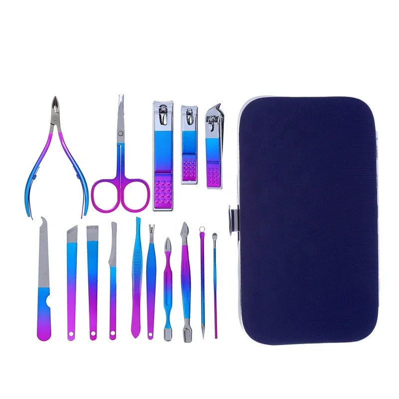 

Professional Gradient colorful Nail Clippers Set Pedicure Stainless Steel Scissors Manicure Tools Kit with Luxurious Case