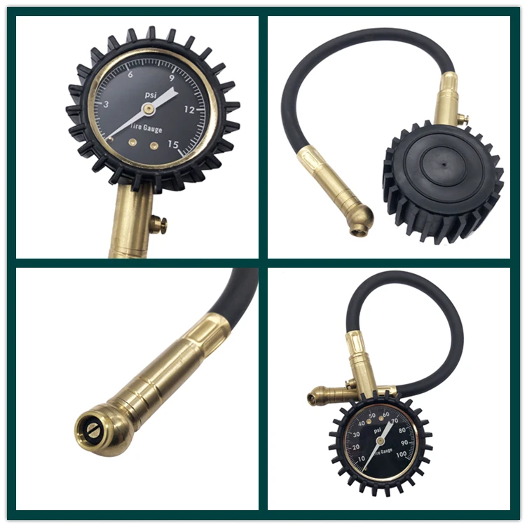 Car Tire Pressure Gauge With Hose And Chuck Glow In Dark Dial Tire