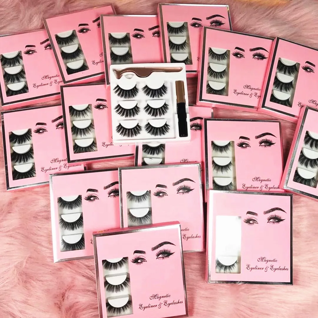 

New arrival False Eyelash Lashes Cruelty Free 3D Fur Hand Made Magnetic Eyelashes and magnetic liner, Natural black