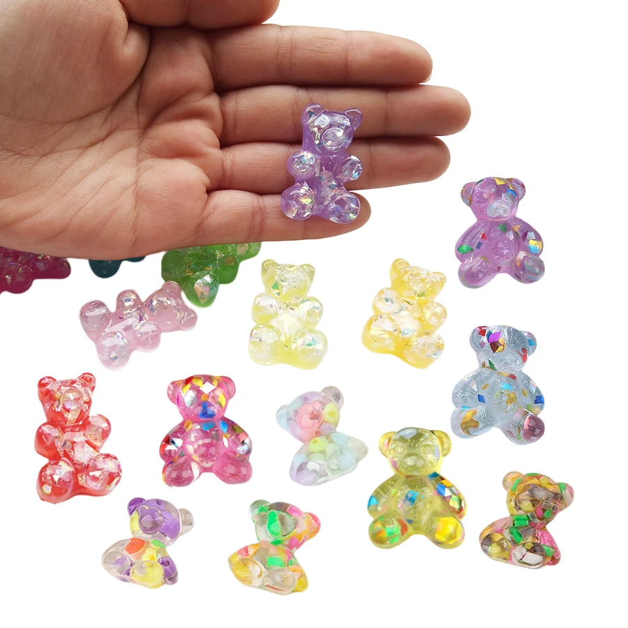 Wholesale Price New Mold Cabochon Jelly Colored Flatback Resin Bear Charm for Keychain