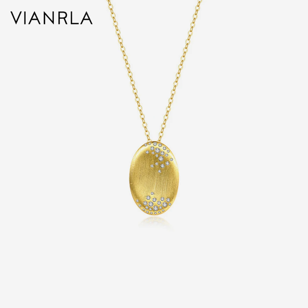 

VIANRLA 925 Sterling Silver Zircon Oval Pendant Silver Chain 18k Gold Necklace