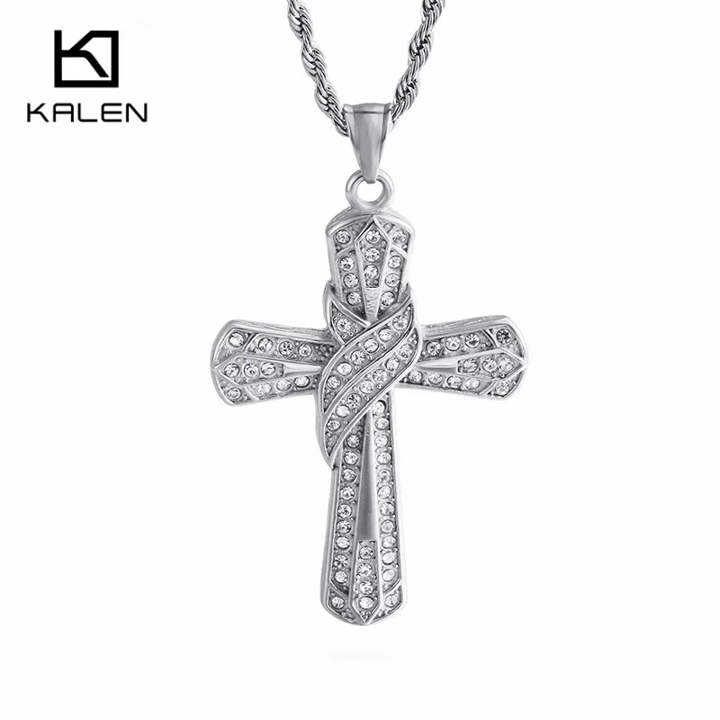 

KALEN Cubic Zircon & Stainless Steel Silver Cross Pendant For Men