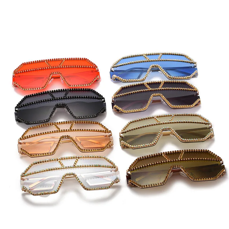 

Lmamba New diamond one-piece sun glasses fashion trend big oversized frame women shades sunglasses 2021