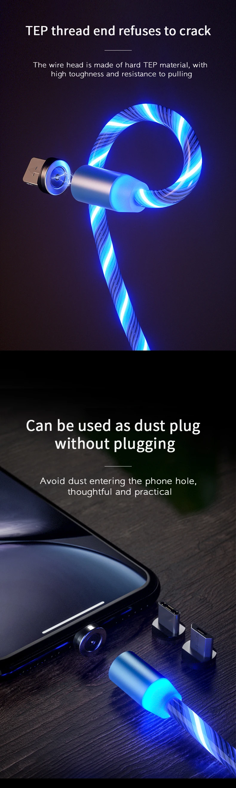 2020 wholesale magnetic charging cable fast charge micro cable flowing cell phone accessories led luminous lighting usb cable - ANKUX.COM
