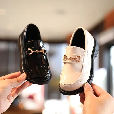 

2021 Wholesale Fashion Black Party Leather Girls Boys Children's Dress Shoes, Black/white