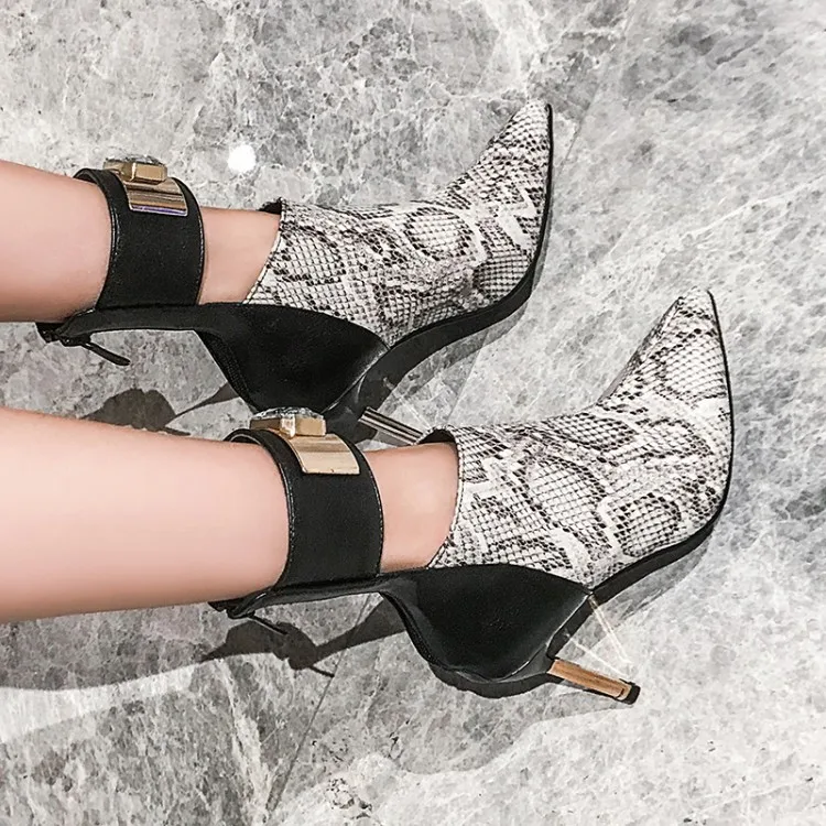 snake print stiletto booties