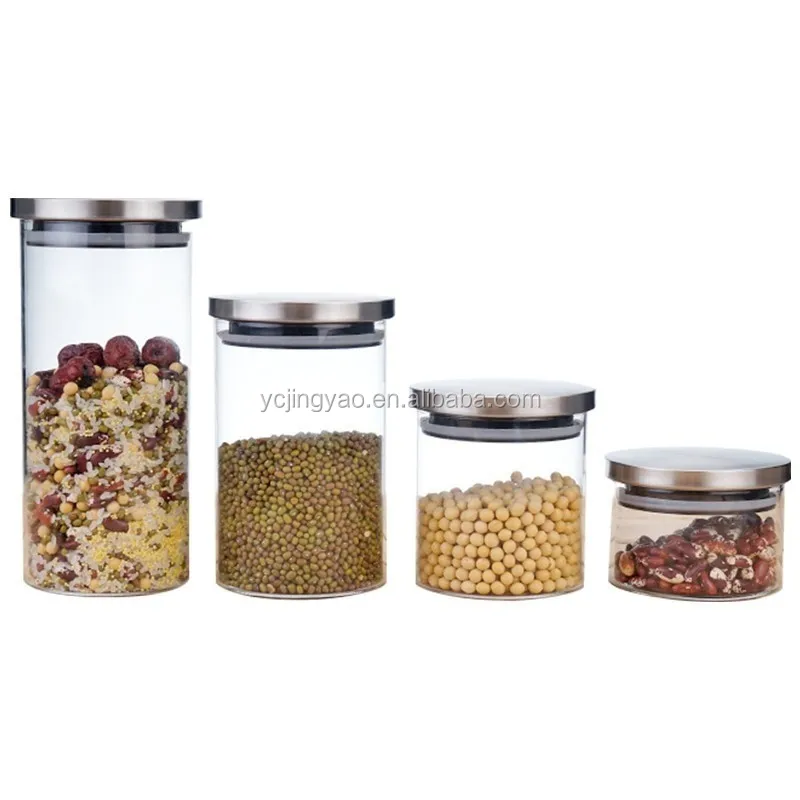 

Borosilica Glass Jars with Metal Stainless Steel Lid Home Storage Bottles Container Kitchen Spice Sealed Bulk Candy Mason Jar, Transparent