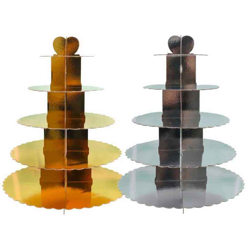 

New European style paper multi-layer golden dessert holder paper, festive party hotel dessert decoration five-layer cake holder