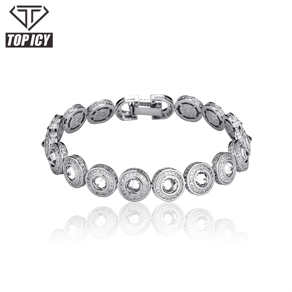 

New Arrival Luxury Bracelet Fashion 4mm 7inch 8inch Hip Hop Gold Silver Chain Gold Plated Bangle Bracelet Big CZ Tennis Bracelet