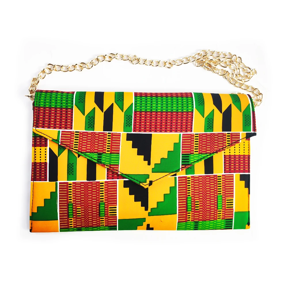 

Wholesale African Print Envelope Handbag With Chain Pure Cotton Women Cross-body Bags Customized Purse, As pic