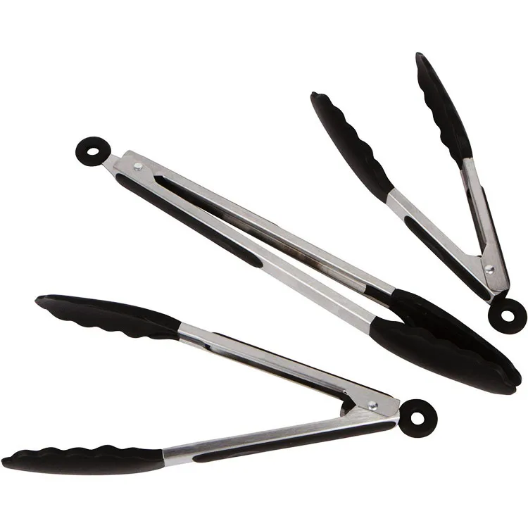 

Food Grade Heat Resistant Reusable Kitchen Tongs With Silicone Tips, Black
