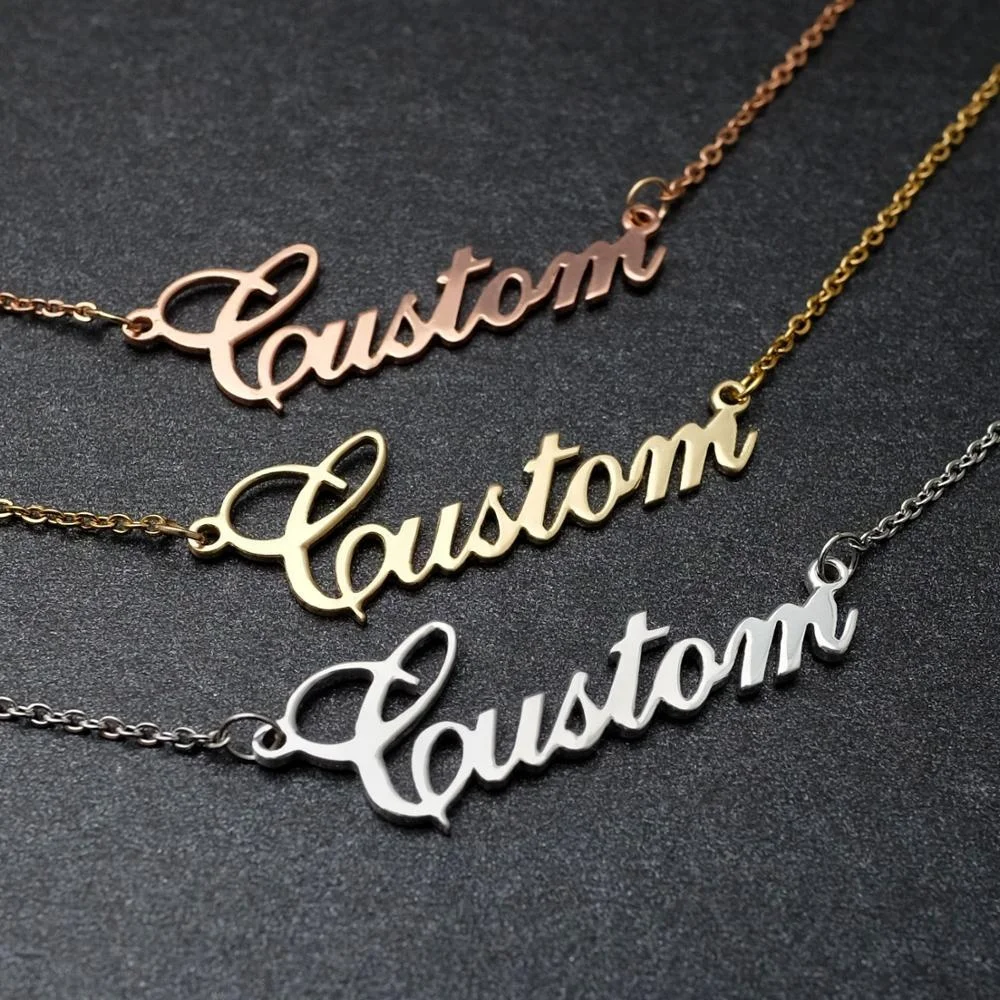 

Personalized Custom Name Necklaces for Women Men Gold Color Initial Necklace Pendant Nameplate Stainless Steel Jewelry