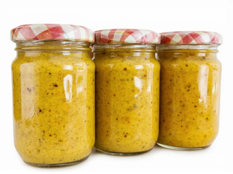 Homemade mustard varieties in small jars