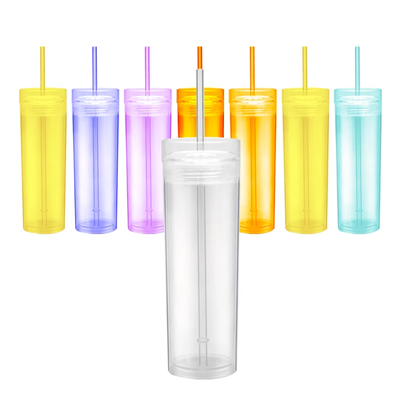 

Wevi Custom Travel 16oz Double Wall Plastic Insulated Clear Acrylic Slim Tumbler with BPA free Lid Straw, Customized