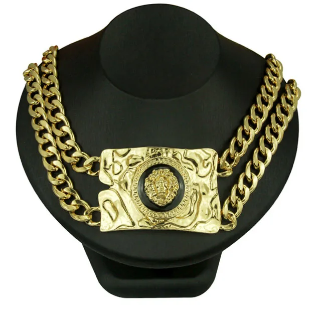

Oil Painting Lion Head Necklace Exaggerated Hip-Hop Nightclub Accessories Necklace Clavicle Chain