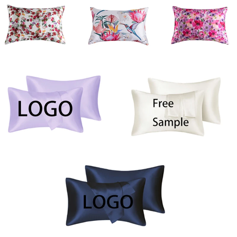 

Customized logo High quality satin pillowcase 100% silk solid color pillowcase elastic and comfortable pillow cover