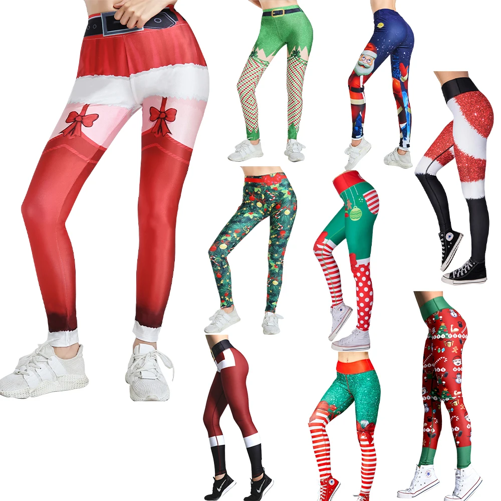 

Aola red green pant workout gym fitness sport active wear christmas printed skin tight leggings for girls ladies