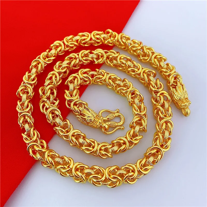 

Popular Cloth Pattern Necklace Dragon Head Simulated Vietnam Alluvial Gold Imitation Men's Domineering Gold-Plated Chain