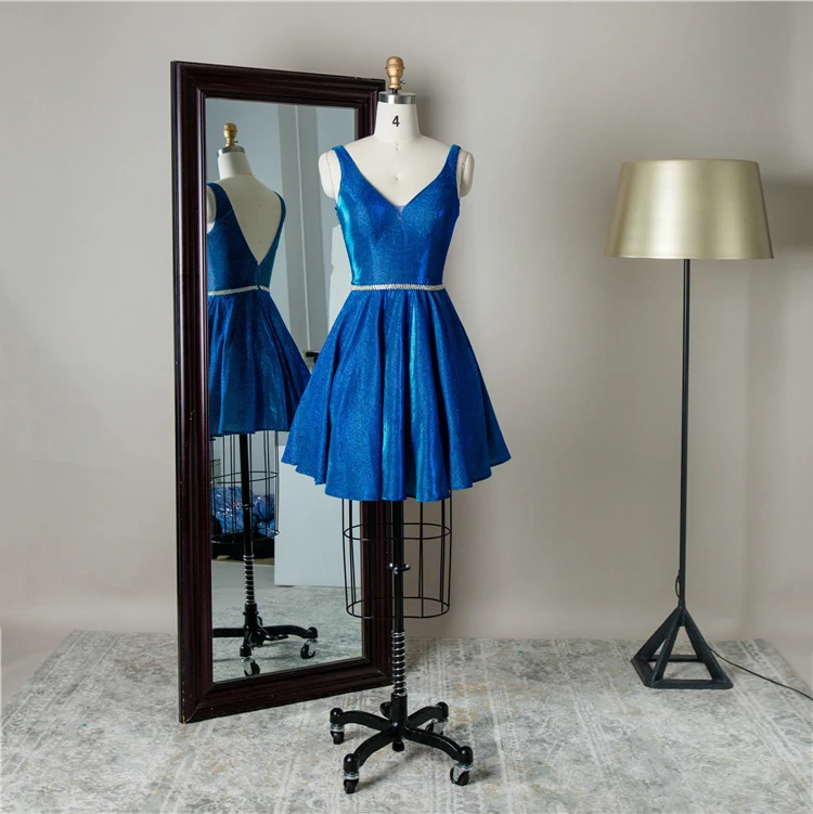

Simple design A-line blue mini short party homecoming dress for teens