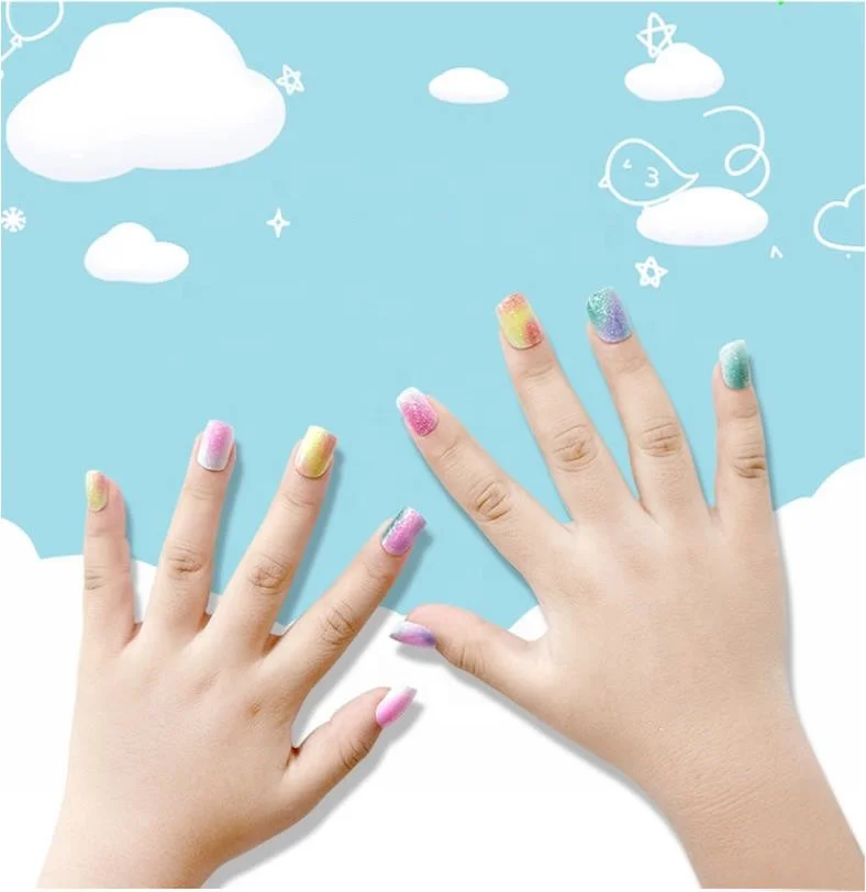

Artificial Nails For Kids 24Pcs Press on Pre-glue Full Cover Cute Children Artificial Fingernails, Colorful