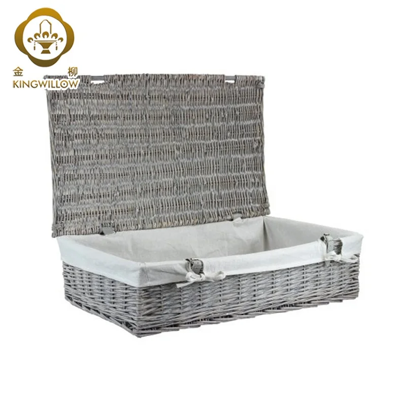 

Grey Wash Under Bed Wicker Storage Basket with liner, As customized