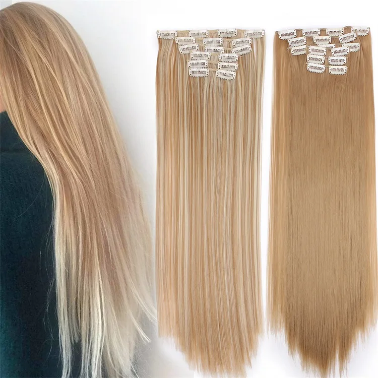 

Vigorous Clip in Hair Extensions 16 clips Blonde Long 22inch Straight Heat Resistant Synthetic Hairpiece Color for Women