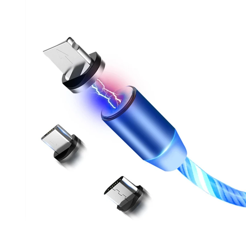 

2020 New product 3 in 1 LED Glow Flowing magnetic usb led cable Micro USB Type C Charging for iPhone all in one magnet Cable, Flowing light