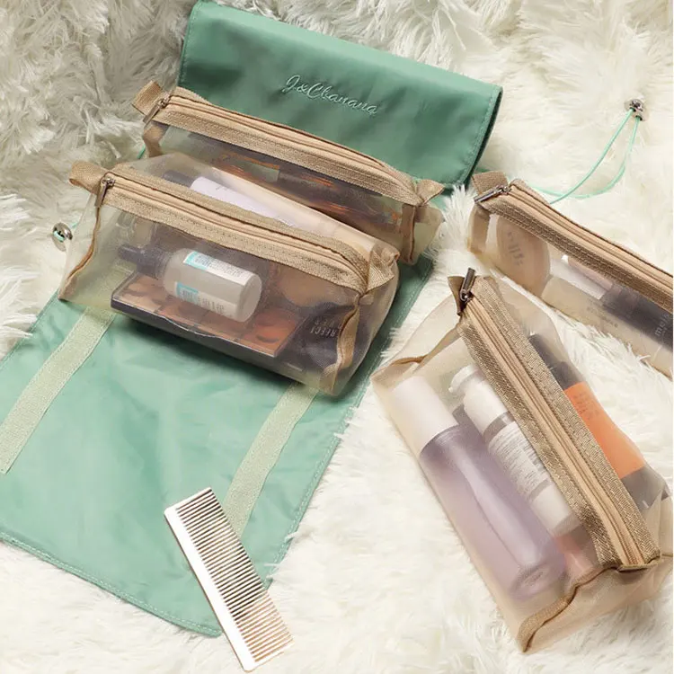 

Hot sale 4 in 1 foldable toiletry storage travel makeup bag handbags detachable brush holder