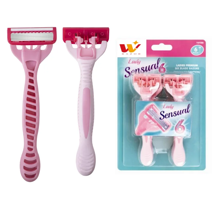 

customized logo 6 blades rubber handle female lady women razor, Customized color