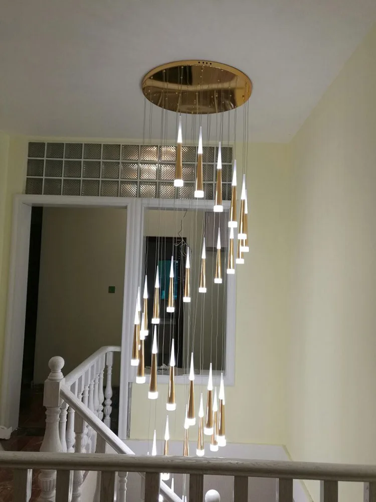 Sliver pendant tube light gold stairs pendant light gold roze staircase chandelier modern