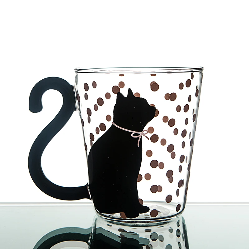 

suppliers recycled high borosilicate creative cat drinking glass coffee cup with color