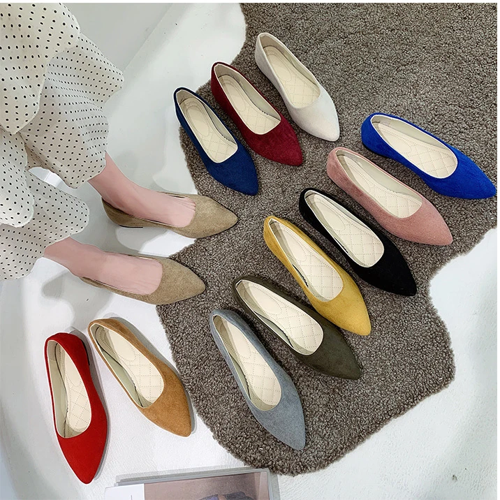 

Wholesale Fashion Low Heel Loafers Women Pointed Toe Plus Size Elegant Flat Dress Shoes For Ladies, 12 colors