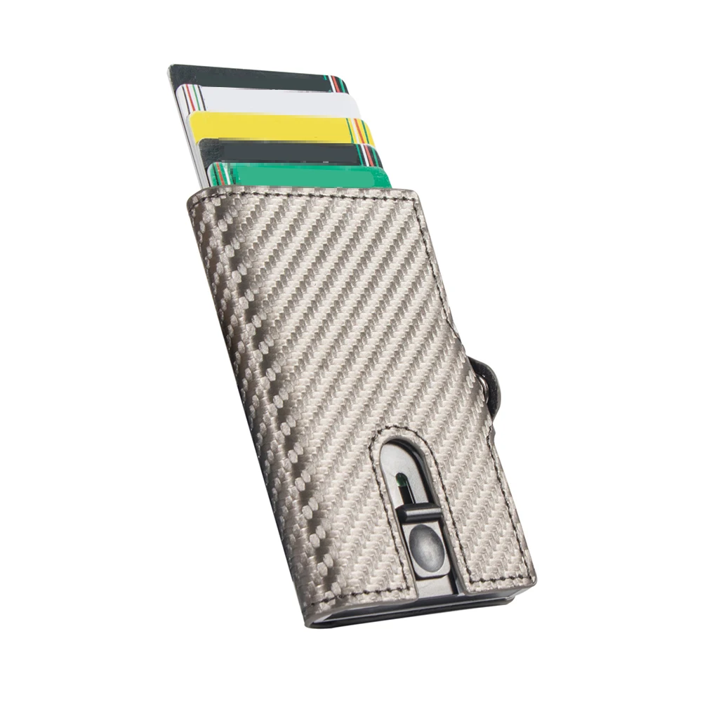 

Pocket PU Leather Slim Minimalist Carbon Fiber Wallet RFID Pop out card holder Wallet for Men