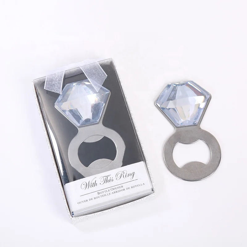 

Return A Salute Rhinestone Wedding Stainless Steel Ring Diamond Bottle Opener, Shiny silver