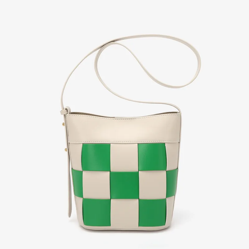 

Wholesale 2022 Custom logo Designer Real Woven Leather Ladies Shoulder Bucket Bags Set Women Luxury Leather Handbags, Black, green, yellow, brown