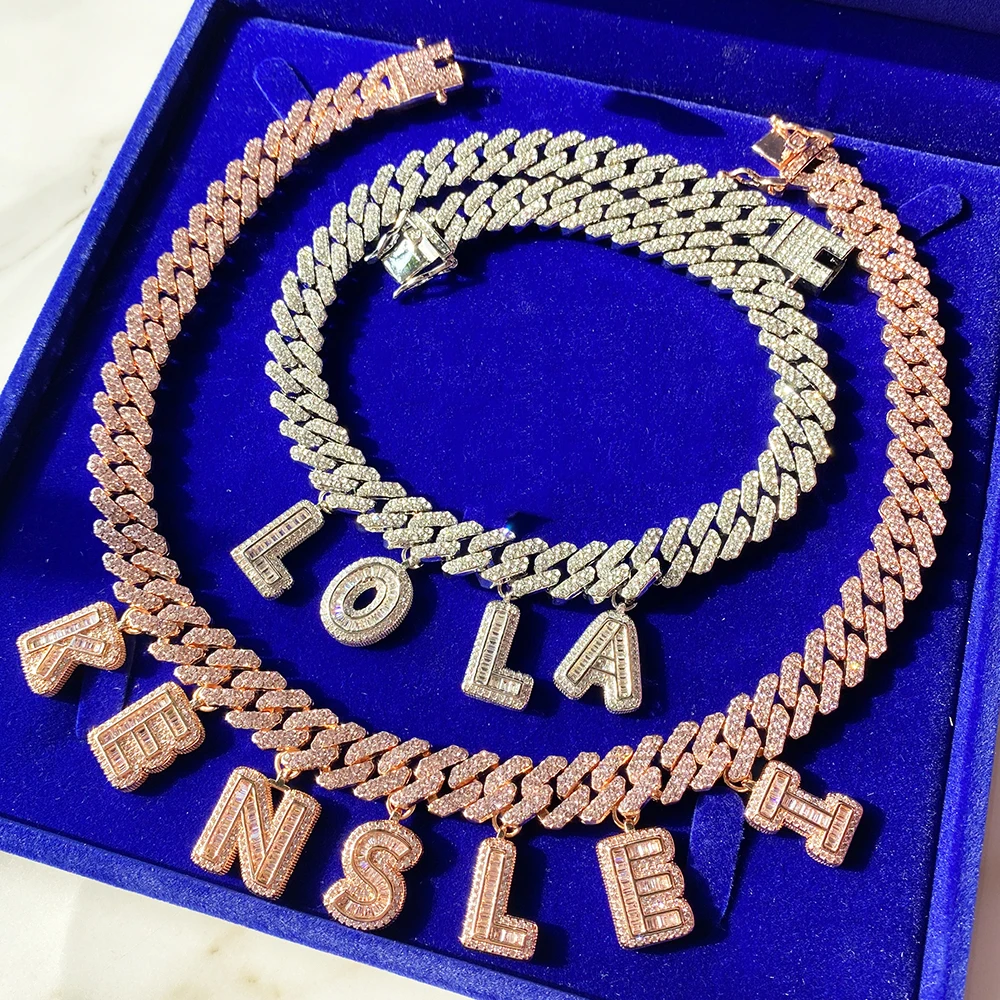 

Icy miami custom letter charm necklace/bracelet cuban link chain gold plated women hip hop jewelry name necklace