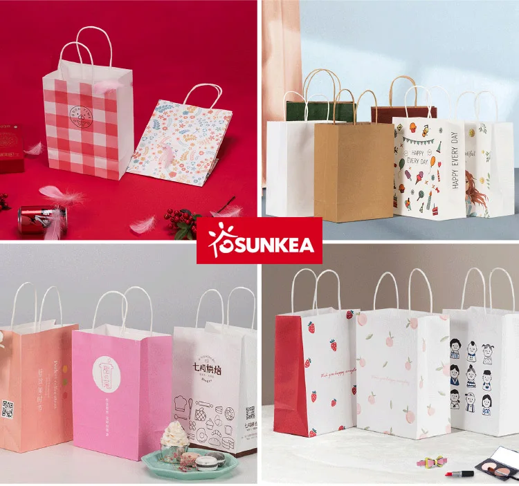 Best Selling High Quality Geometric Design Paper food Bags with Paper Handles