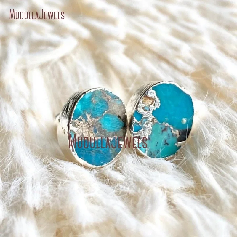 

ER33971 Silver Or Gold Turquoise Earrings Turquoise Studs Silver