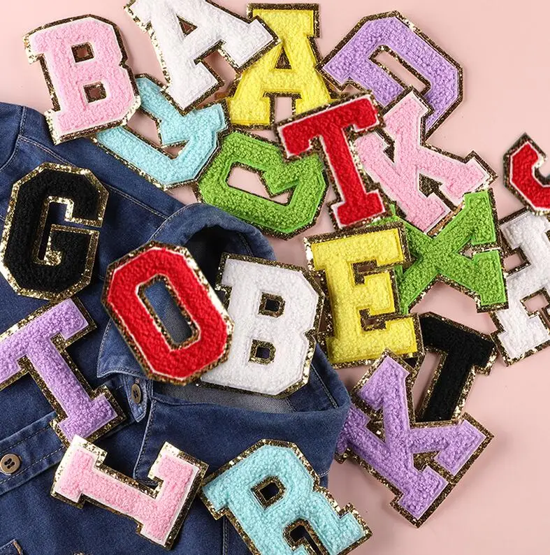 

26pcs/Set Towel Chenille Sequin Gold Alphabet Patch Glitter Embroidery Iron On Patches For Girls Jacket