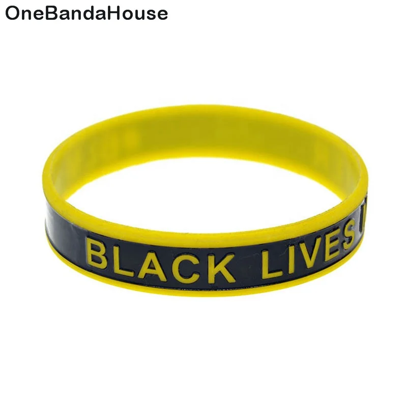 

50PCS Ink Filled Logo Black Lives Matter with Line Silicone Wristband Yellow and Black, Yellow, black