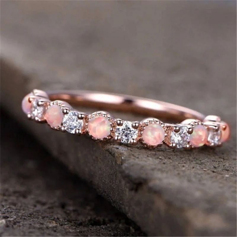 

Simple Zircon Ring For Women Accessories Jewelry Party Engagement Bridal Wedding Gift Fashion Rose Gold Opal Women Ring, As pic shown