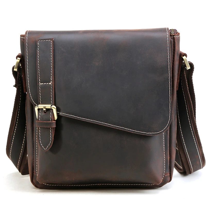 

TIDING Handcrafted Crazy Horse Leather Mens Shoulder Messenger Bag Vintage Crossbody Satchel Bag For Outdoor