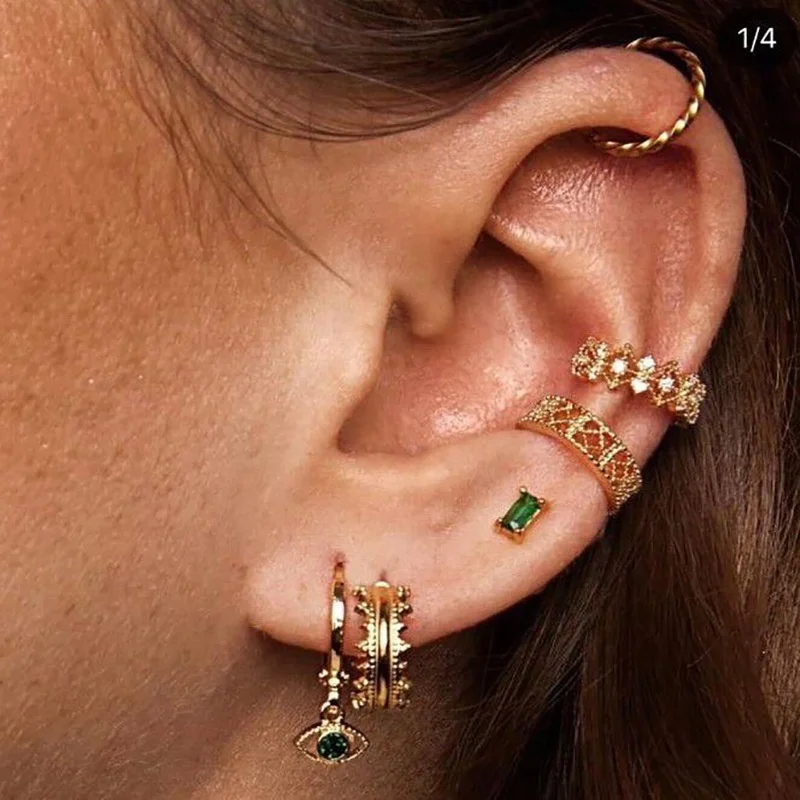 

funny Delicate Round Ear Cuff Earrings For Women Dangle Crystal Rhinestone Drop Pendent Wrap Clip Earrings Faux Piercing Jewelry