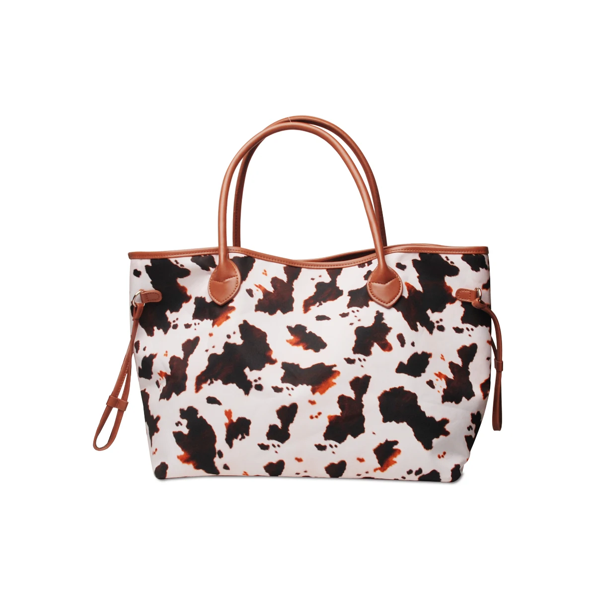 

Wholesale Brown Cow Canvas Tote Large Capacity Weekender Duffle Bag Cow Printed Handbag DOM1131770 Shoulder Bag with PU Handle